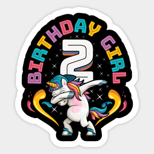 Dabbing Unicorn Birthday Girl 2 Year Old Sticker